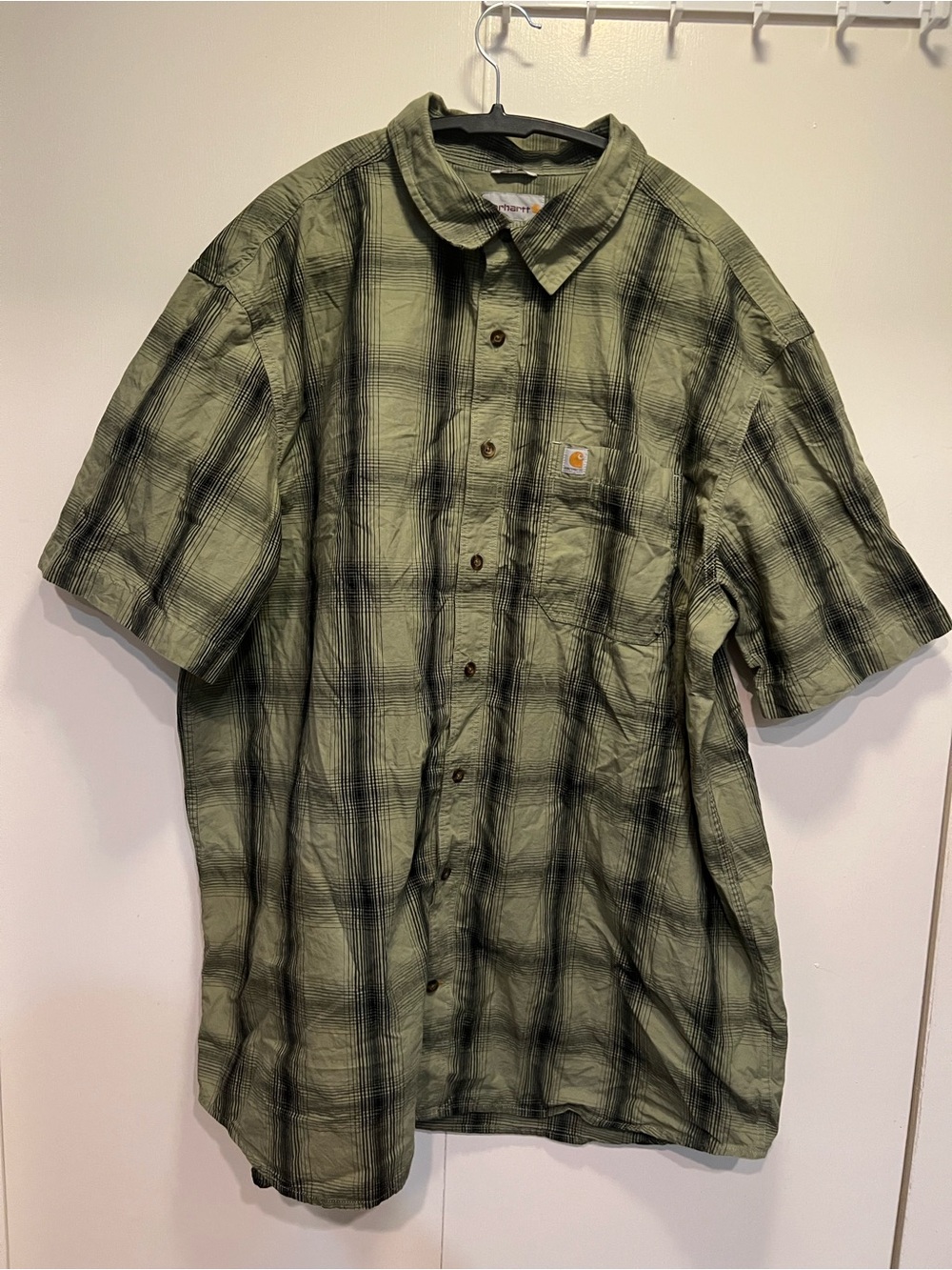 Carhartt Olive Green Plaid Short-Sleeve Button-Up Shirt